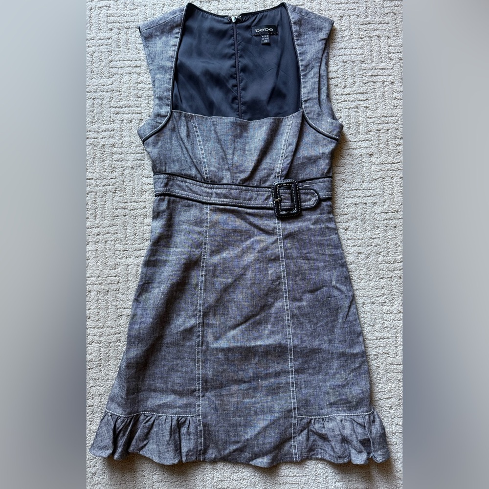 (SOLD) bebe Square Neck Belted Linen Dress (XS)